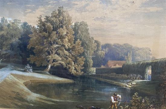 Victorian School, pair of watercolours, View of Parkland and Study of a gardener in the grounds of a country house, 25 x 38cm